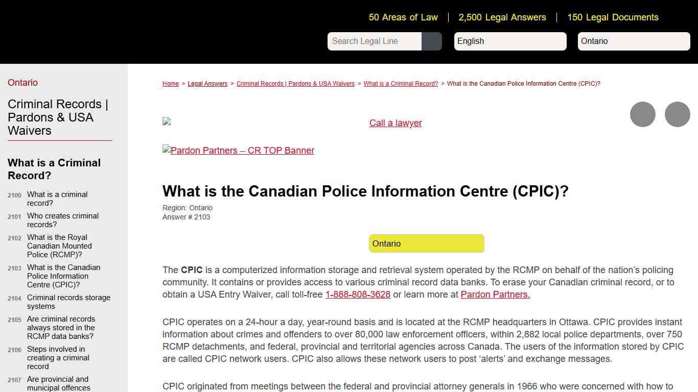 What is the Canadian Police Information Centre (CPIC)? - FREE Legal Information Legal Line
