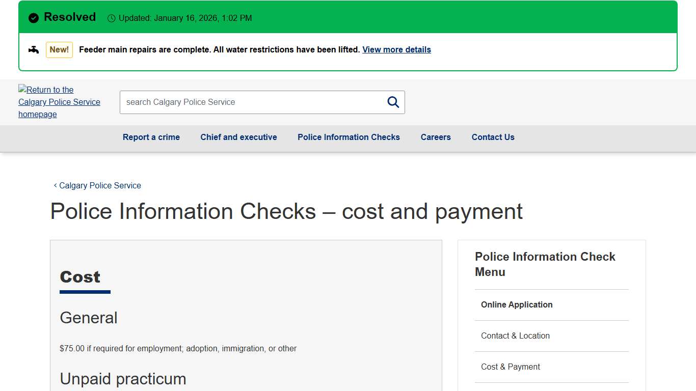 Police Information Checks – cost and payment